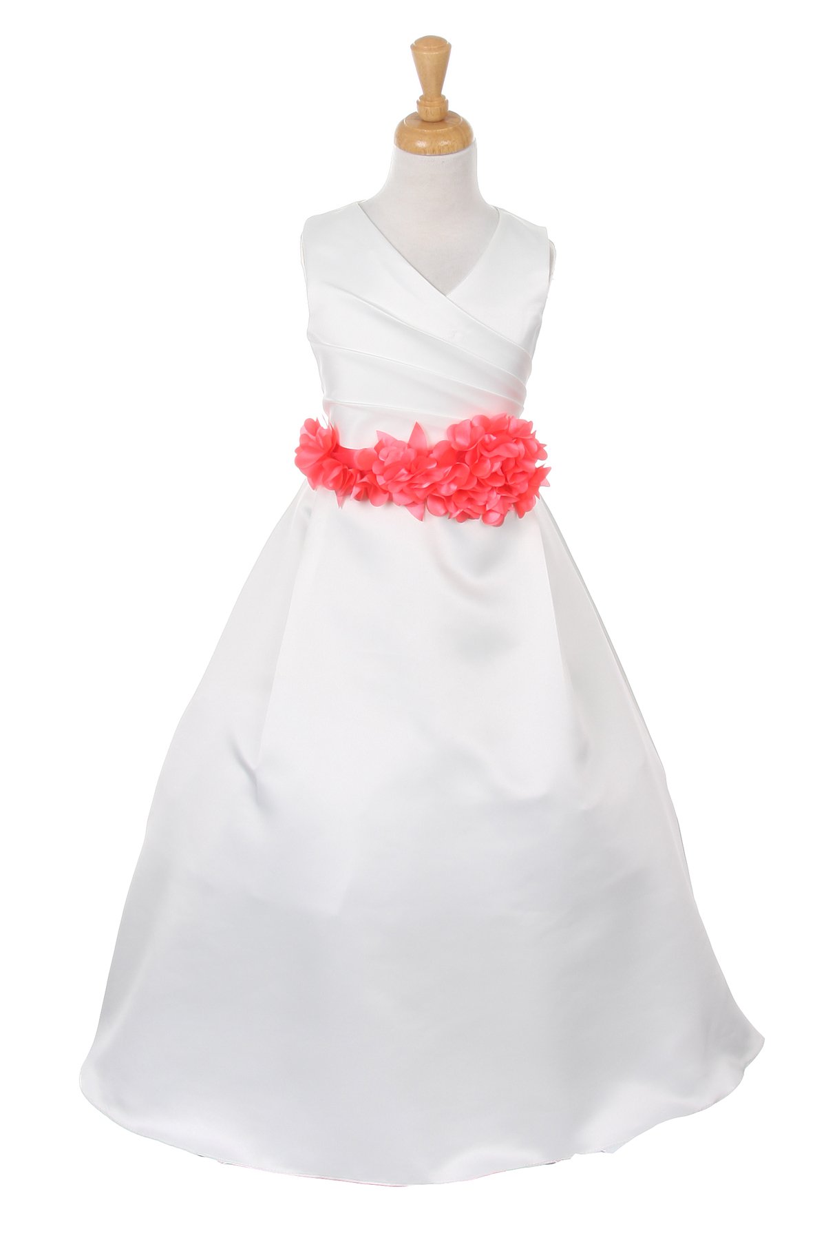 ivory dress with coral flower sash